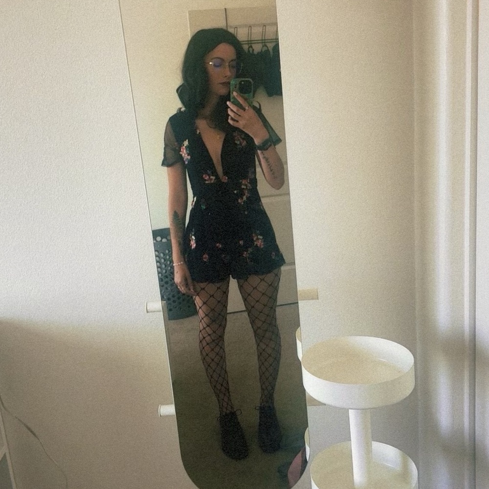 Floral Embroidered Black romper